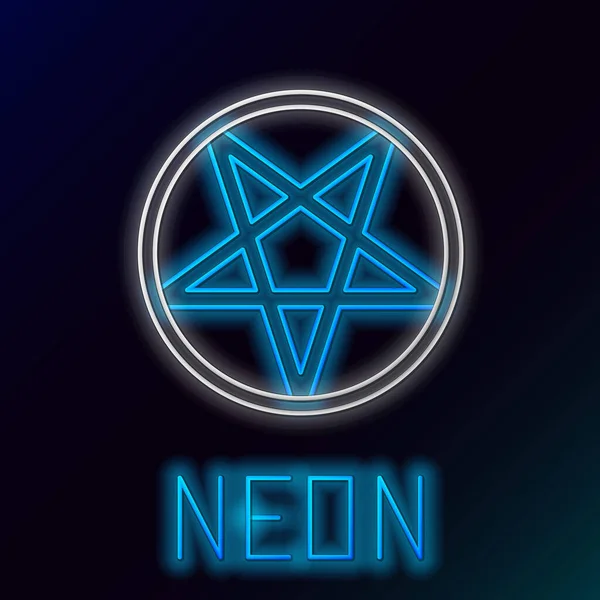 Világító Neon Vonal Pentagram Egy Kör Ikon Elszigetelt Fekete Háttér — Stock Vector