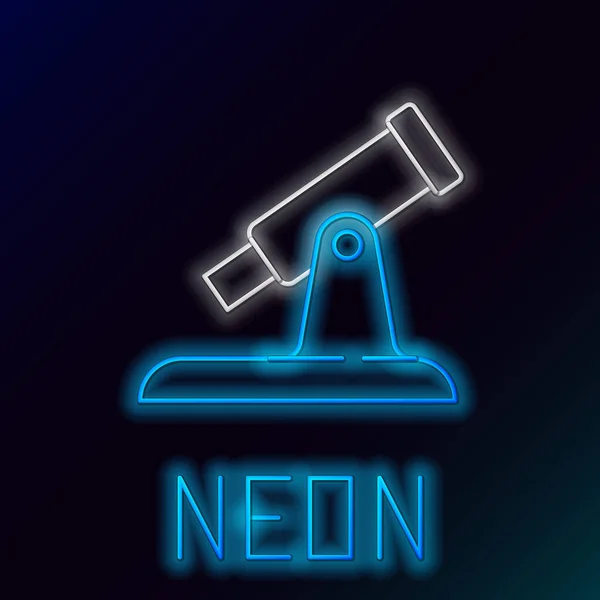 Zářící Neonová Čára Ikona Dalekohledu Izolovaná Černém Pozadí Vědecký Nástroj — Stockový vektor