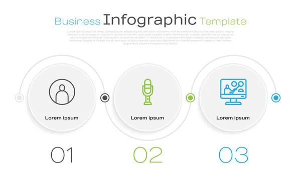 Establecer Línea Crear Pantalla Cuenta Micrófono Educación Línea Plantilla Infografía — Vector de stock