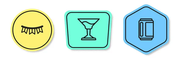 Set Line Guirlande Carnaval Avec Drapeaux Cocktail Canette Bière Formes — Image vectorielle