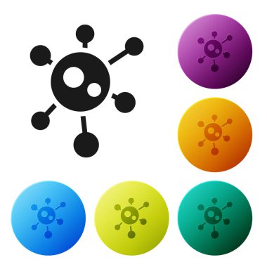 Beyaz arkaplanda siyah virüs simgesi izole edildi. Corona virüsü 2019-nCoV. Bakteri ve mikroplar, hücre kanseri, mikrop, mantar. Simgeleri renk daire düğmelerine ayarla. Vektör İllüstrasyonu.