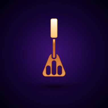 Siyah arkaplanda izole edilmiş altın Spatula simgesi. Mutfak spatula ikonu. Barbekü spatula işareti. Barbekü ve ızgara aleti. Vektör.