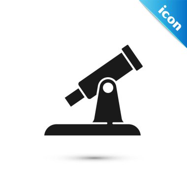 Gri Teleskop simgesi beyaz arkaplanda izole edildi. Bilimsel bir alet. Eğitim ve astronomi elementi, dürbün ve çalışma yıldızları. Vektör.