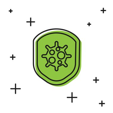 Siyah Kalkan virüsten, mikroplardan ve beyaz arka planda izole edilmiş bakteri simgesinden koruyor. Bağışıklık sistemi konsepti. Corona virüsü 2019-nCoV. Vektör.