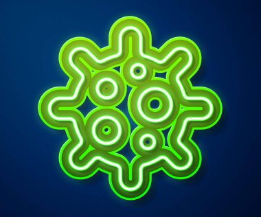 Parlayan neon çizgisi Virüs simgesi mavi arkaplanda izole edildi. Corona virüsü 2019-nCoV. Bakteri ve mikroplar, hücre kanseri, mikrop, mantar. Vektör.