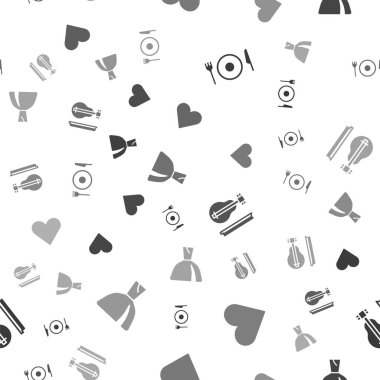 Tabak, çatal ve bıçak, Kalp, Keman ve Kadın kusursuz giyiniyor. Vektör.