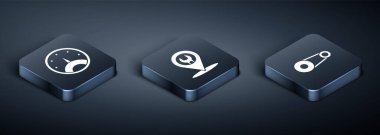 Isometric Hız göstergesini, Kemerleri ve Araba Servis simgesini ayarla. Vektör.