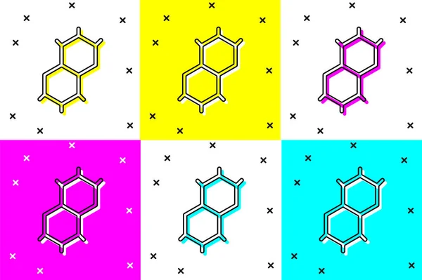 Zestaw Chemiczna Ikona Formuły Izolowane Tle Koloru Streszczenie Sześciokąta Dla — Wektor stockowy