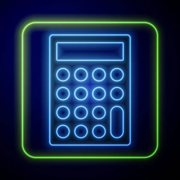 Lumineux Néon Calculatrice Icône Isolée Sur Fond Bleu Symbole Comptable — Image vectorielle