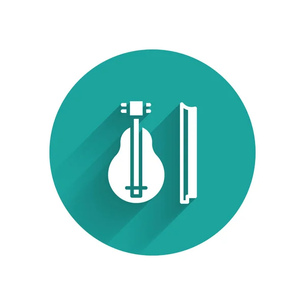 Weiße Geige Ikone Isoliert Mit Langem Schatten Musikinstrument Grüner Kreis — Stockvektor