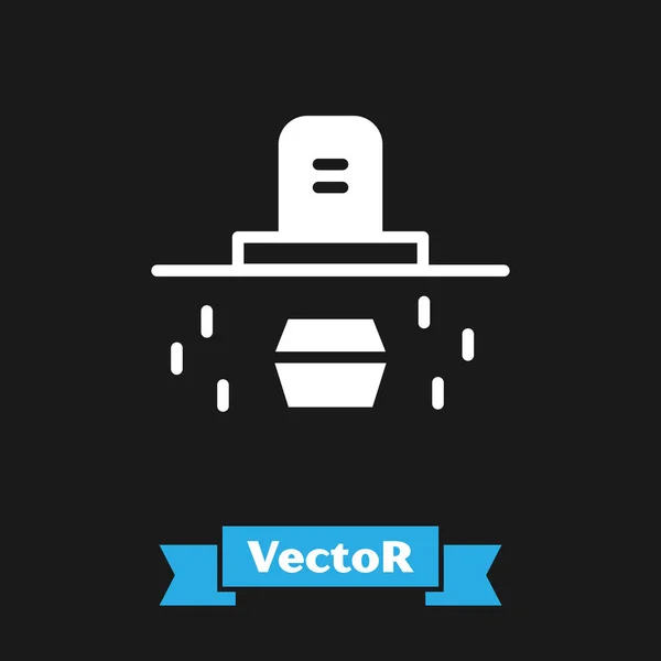 Grave Branco Com Lápide Caixão Ícone Isolado Fundo Preto Vetor — Vetor de Stock