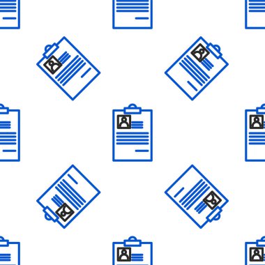 Özgeçmiş simgesine sahip satır panosu beyaz arkaplanda izole edilmiş pürüzsüz desen. Özgeçmiş başvurusu. Müfredat vitae, profil fotoğraflı iş başvuru formu. Renkli taslak konsepti. Vektör.