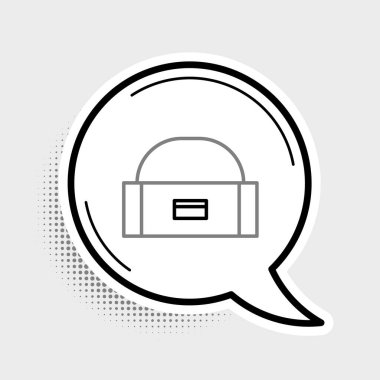 Sallanan kutu kutusu ya da vites kutusu ve balıkçılık ekipmanları ikonu gri arka planda izole edilmiş. Balık oltası. Renkli taslak konsepti. Vektör.