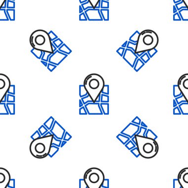 Konum imleci simgesiyle çizilmiş çizgi haritası beyaz arkaplanda izole edilmiş pürüzsüz desen. Renkli taslak konsepti. Vektör.