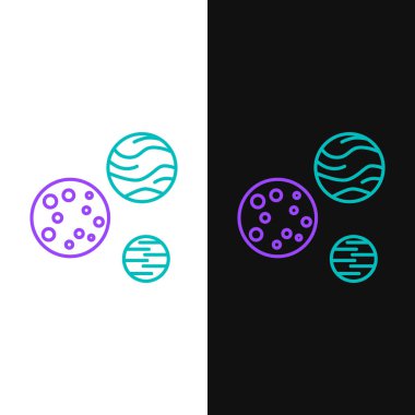 Çizgi Gezegeni simgesi beyaz ve siyah arkaplanda izole edildi. Renkli taslak konsepti. Vektör.