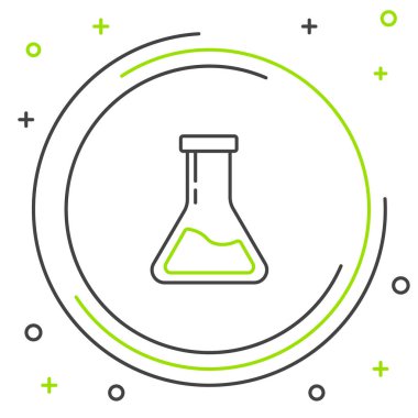 Çizgi Test tüpü ve matarası. Beyaz arka planda izole edilmiş kimyasal laboratuvar test ikonu. Laboratuvar cam levhası. Renkli taslak konsepti. Vektör.