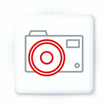 Çizgi fotoğraf makinesi simgesi beyaz arkaplanda izole edildi. Fotoğraf makinesi simgesi. Renkli taslak konsepti. Vektör.