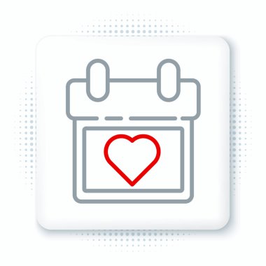 Beyaz arkaplanda kalp simgesine sahip çizgi takvimi izole edildi. Sevgililer Günü. Aşk sembolü. 14 Şubat. Renkli taslak konsepti. Vektör.