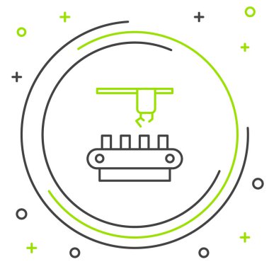 Line Factory taşıma sistemi simgesi beyaz arkaplanda izole edildi. Robot endüstrisi konsepti. Renkli taslak konsepti. Vektör.