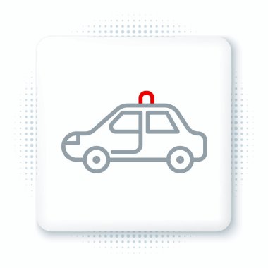 Polis arabası ve polis teşhircisi beyaz arka planda izole edilmiş. Acil durum sireni. Renkli taslak konsepti. Vektör.