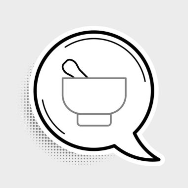 Hat Sihirli havan ve tokmak simgesi gri arkaplanda izole edildi. Renkli taslak konsepti. Vektör.