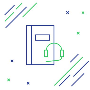 Satır Ses kitabı simgesi beyaz arkaplanda izole edildi. Kulaklıklı kitap. Ses rehberi işareti. Çevrimiçi öğrenme kavramı. Renkli taslak konsepti. Vektör.