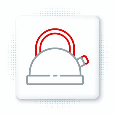 Beyaz arkaplanda ikonu olan çizgi çaydanlığı izole edildi. Çaydanlık ikonu. Renkli taslak konsepti. Vektör.