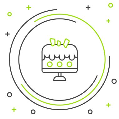 Tabak simgesindeki Çizgi Keki beyaz arkaplanda izole edildi. Doğum günün kutlu olsun. Renkli taslak konsepti. Vektör.