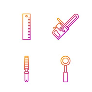 Halat anahtarı, tahta, cetvel ve testere için keski aleti. Renk simgeleri. Vektör.