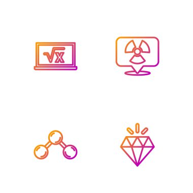 Diamond, Molekül, X glifinin kare kökü ve radyoaktif hattı yerleştirildi. Renk simgeleri. Vektör.