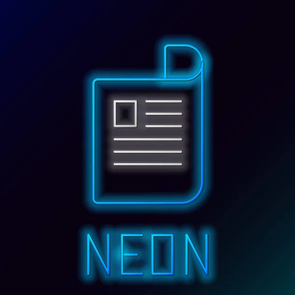 Gloeiende Neon Lijn Document Pictogram Geïsoleerd Zwarte Achtergrond Bestand Icoon — Stockvector