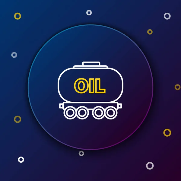 线条油铁路蓄水池图标隔离在蓝色背景 火车油箱在火车车厢上 铁路货运 石油工业 五彩缤纷的概念 — 图库矢量图片