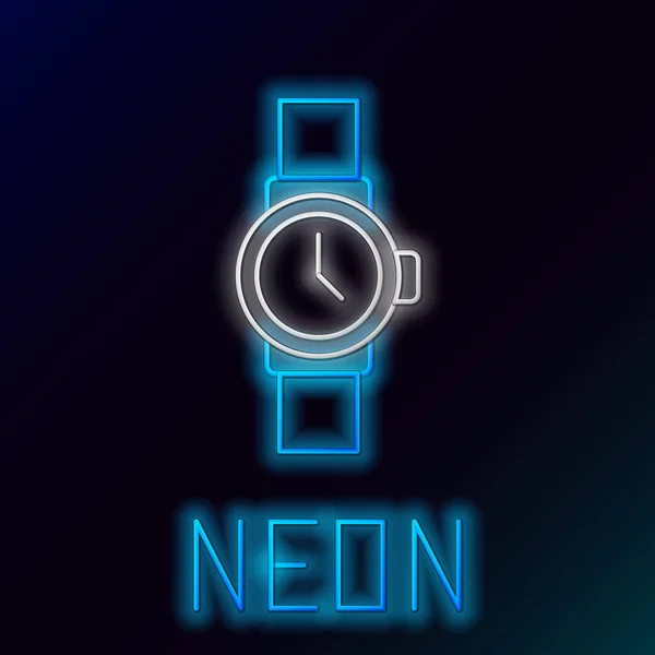 ネオンラインの輝きブラックの背景に隔離された手首の時計アイコン 腕時計のアイコン カラフルなアウトラインコンセプト ベクトル — ストックベクタ