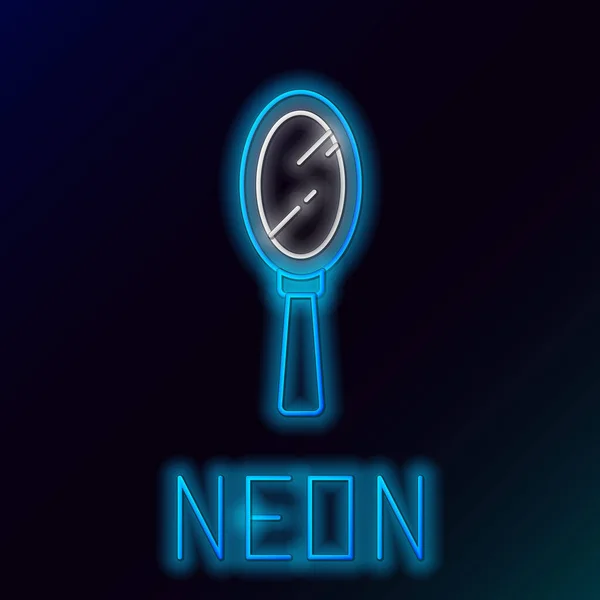 Zářící Neonová Čára Kouzelné Ruční Zrcadlo Ikona Izolované Černém Pozadí — Stockový vektor