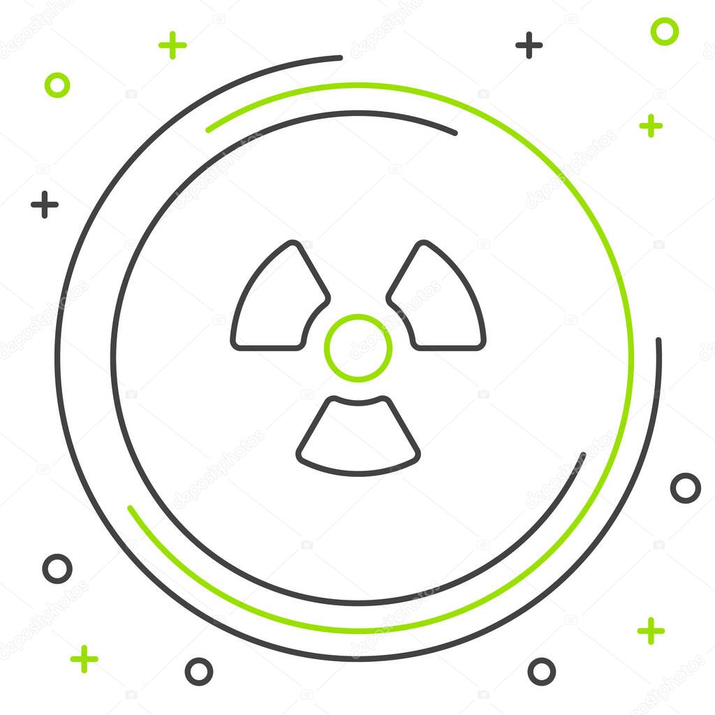 Line Radioactive icon isolated on white background. Radioactive toxic symbol. Radiation Hazard sign. Colorful outline concept. Vector.