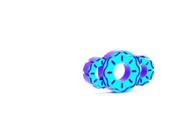 Beyaz arka planda izole edilmiş tatlı jöleli turkuaz çörek. Minimalizm kavramı. 3d illüstrasyon 3B canlandırma