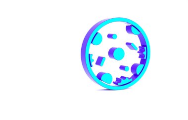 Turkuaz Pizza simgesi beyaz arka planda izole edildi. Fast food menüsü. Minimalizm kavramı. 3d illüstrasyon 3B canlandırma