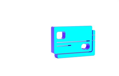 Turkuaz kredi kartı simgesi beyaz arkaplanda izole edildi. Çevrimiçi ödeme. Nakit çekilmesi. Finansal operasyonlar. Alışveriş tabelası. Minimalizm kavramı. 3d illüstrasyon 3B canlandırma