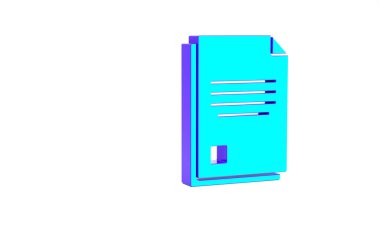 Turkuaz Dosya belgesi simgesi beyaz arkaplanda izole edildi. Kontrol listesi simgesi. İş konsepti. Minimalizm kavramı. 3d illüstrasyon 3B canlandırma