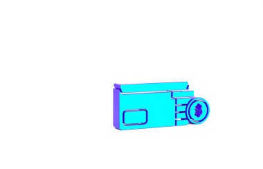 Turkuaz zarf, beyaz arka planda izole edilmiş madeni para sembolü simgesi. Maaş zammı, maaş bordrosu, tazminat geliri. Minimalizm kavramı. 3d illüstrasyon 3B canlandırma