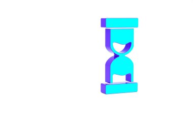 Turkuaz Eski kum saati, beyaz arka planda izole edilmiş kum ikonu. Kum saati işareti. İş ve zaman yönetimi kavramı. Minimalizm kavramı. 3d illüstrasyon 3B canlandırma