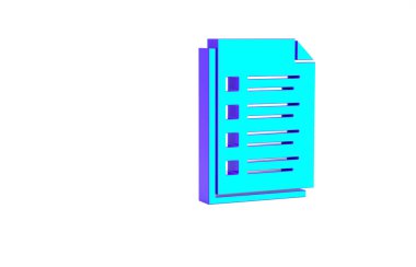 Turkuaz Dosya belgesi simgesi beyaz arkaplanda izole edildi. Kontrol listesi simgesi. İş konsepti. Minimalizm kavramı. 3d illüstrasyon 3B canlandırma
