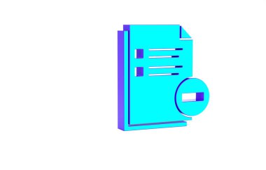 Beyaz arkaplanda eksi simgeye sahip turkuaz belge. Belgeyi temizle. Dosya belgesini sil. Bilgi dosyasını sil. Minimalizm kavramı. 3d illüstrasyon 3B canlandırma