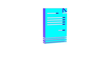 Turkuaz Belge simgesi beyaz arkaplanda izole edildi. Dosya simgesi. Kontrol listesi simgesi. İş konsepti. Minimalizm kavramı. 3d illüstrasyon 3B canlandırma