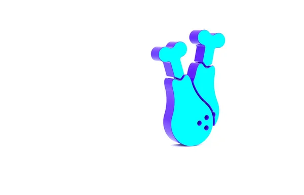 Icône cuisse de poulet turquoise isolée sur fond blanc. Du pilon de poulet. Concept de minimalisme. Illustration 3D rendu 3D — Photo