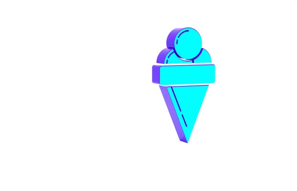 Sorvete Turquesa no ícone de cone de waffle isolado no fundo branco. Símbolo doce. Conceito de minimalismo. 3D ilustração 3D render — Fotografia de Stock