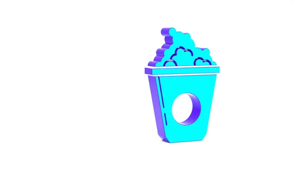 Turquoise Popcorn σε χάρτινο κουτί εικονίδιο που απομονώνεται σε λευκό φόντο. Κουτί με ποπ κορν. Μινιμαλιστική έννοια. 3d απεικόνιση 3D καθιστούν — Φωτογραφία Αρχείου