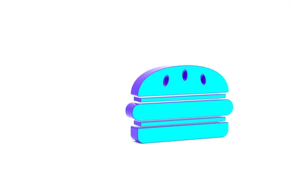 Turquoise Burger icoon geïsoleerd op witte achtergrond. Hamburger icoon. Cheeseburger sandwichbord. Fastfood menu. Minimalisme concept. 3d illustratie 3D renderen — Stockfoto