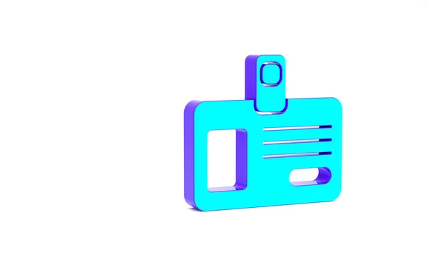Türkiz Azonosító jelvény ikon elszigetelt fehér alapon. Használható bemutatásra, a cég személyazonosságára, reklámozásra. Minimalizmus koncepció. 3d illusztráció 3D render — Stock Fotó