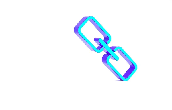 Türkis Kettengliedersymbol isoliert auf weißem Hintergrund. Link einzeln. Hyperlink Kette Symbol. Minimalismus-Konzept. 3D Illustration 3D Renderer — Stockfoto